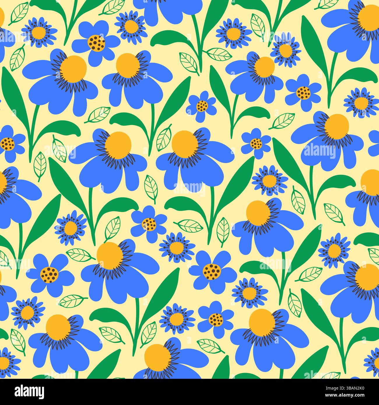 Flower Seamless Pattern with Cute Nature Wild Field Herbs. Doodle ...