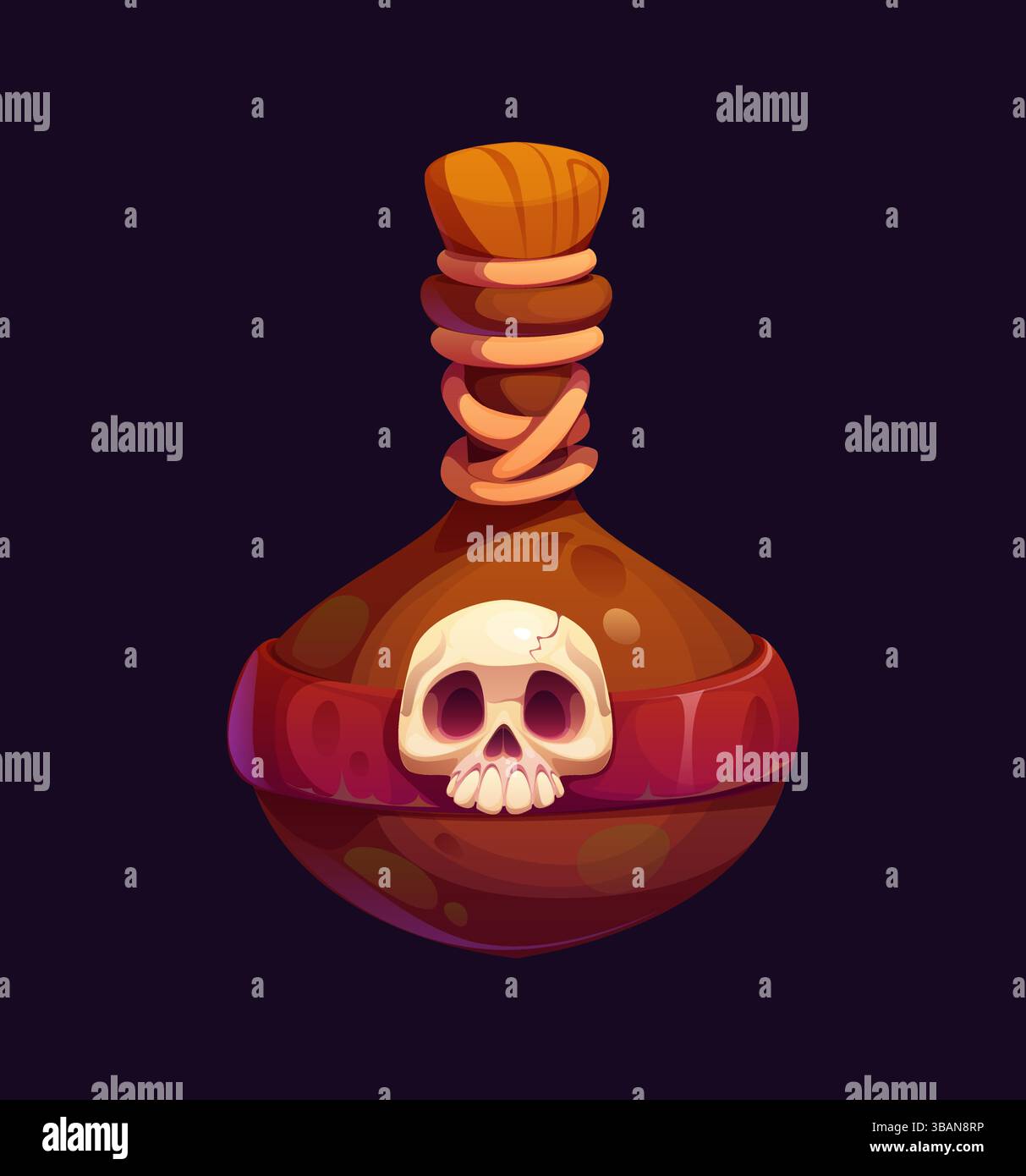 Pirate potion bottle cartoon icon. Vector mystical elixir vial of brown ...