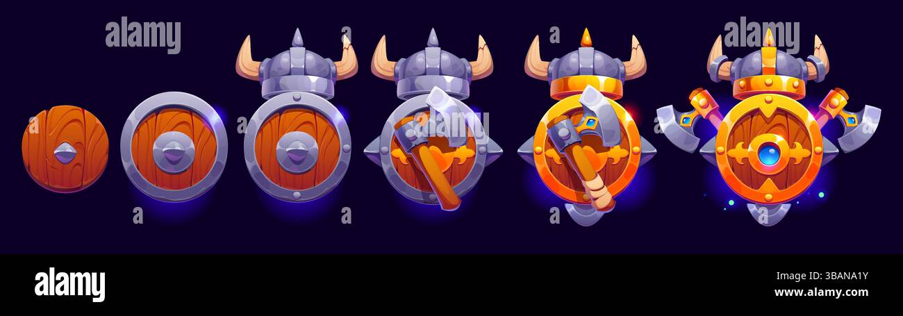 Viking game rank badge, rating level progress stage icons. Vector ...