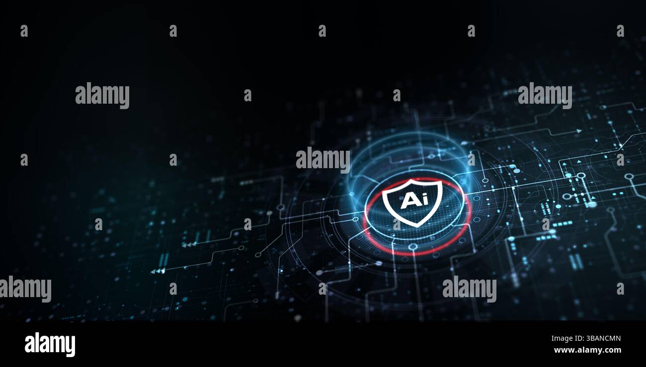 Artificial Intelligence System with Neural Network Circuitry on Touch Interface. Stock Photo