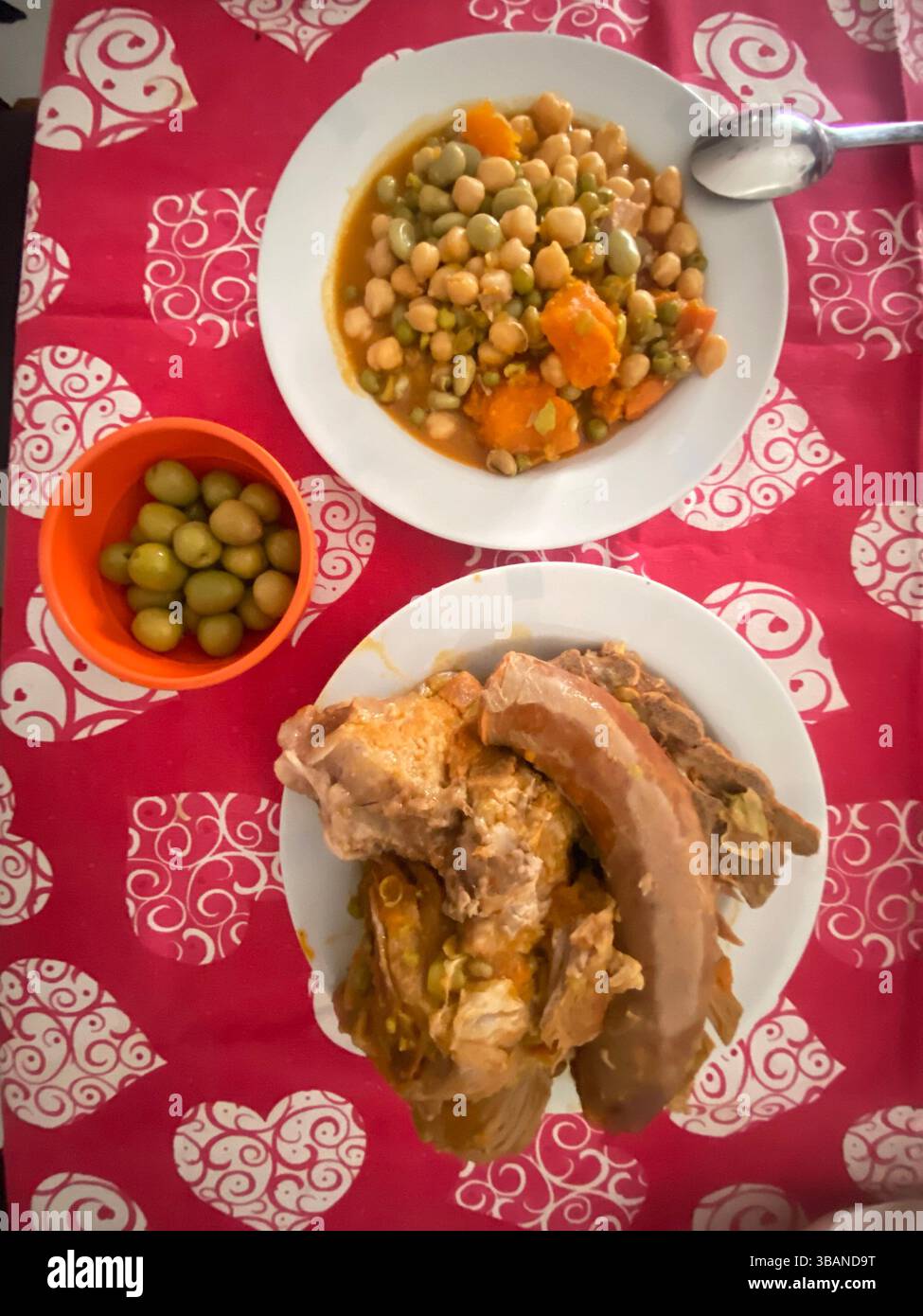 Typical Berza stew from Sherry and olives in Jerez de la Frontera, Andalusía, Spain - Smartphone Captured Stock Image