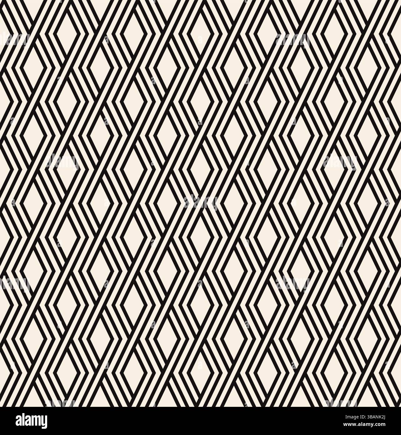 Interwined black striped rhombus seamless pattern on beige background. Repeating monochrome pattern. Stock Vector