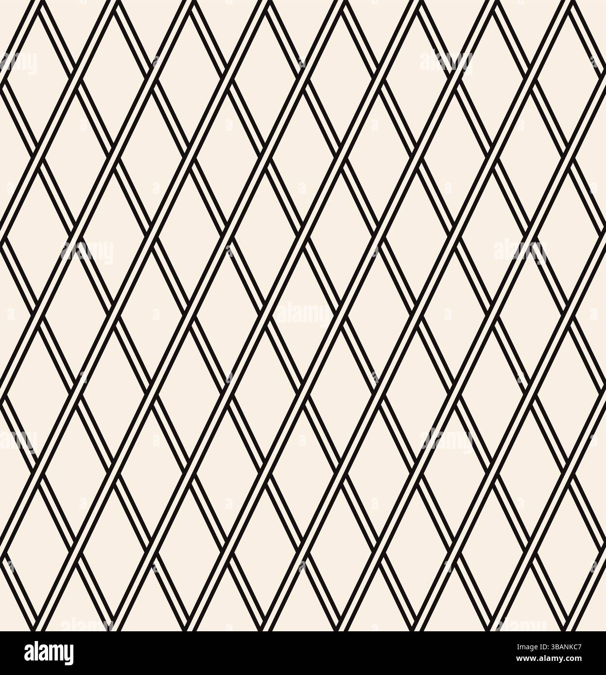 Interwined black striped rhombus seamless pattern on beige background. Repeating monochrome pattern. Stock Vector