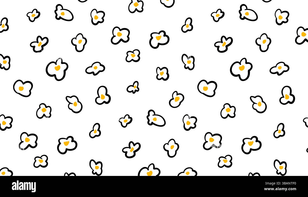 Seamless popcorn pattern on transparent background. Hand-drawn caramel popcorn in doodle style. Ideal for cinema-themed packaging, wrapping paper, tex Stock Vector