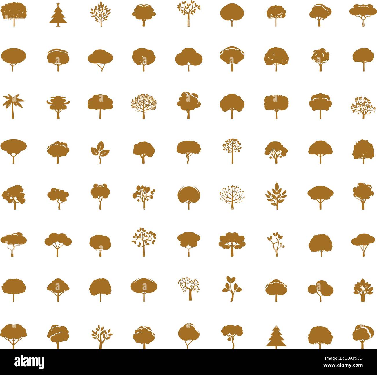 Big collection golden Trees. Vector illustration. Stock Vector