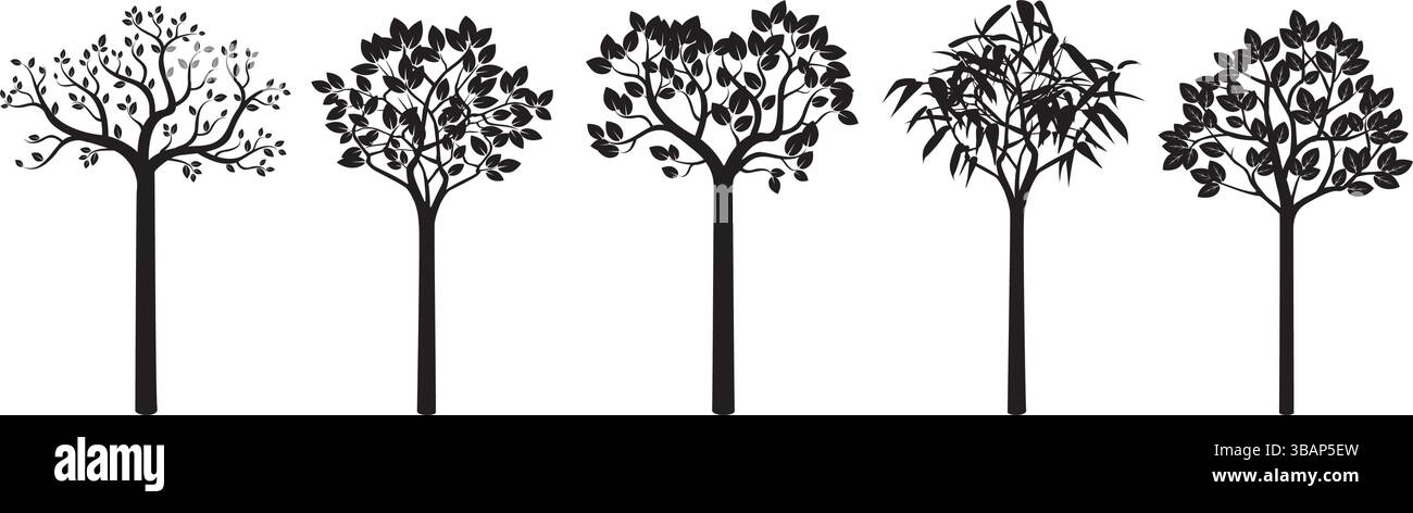 Set black trees on white background. Stock Vector