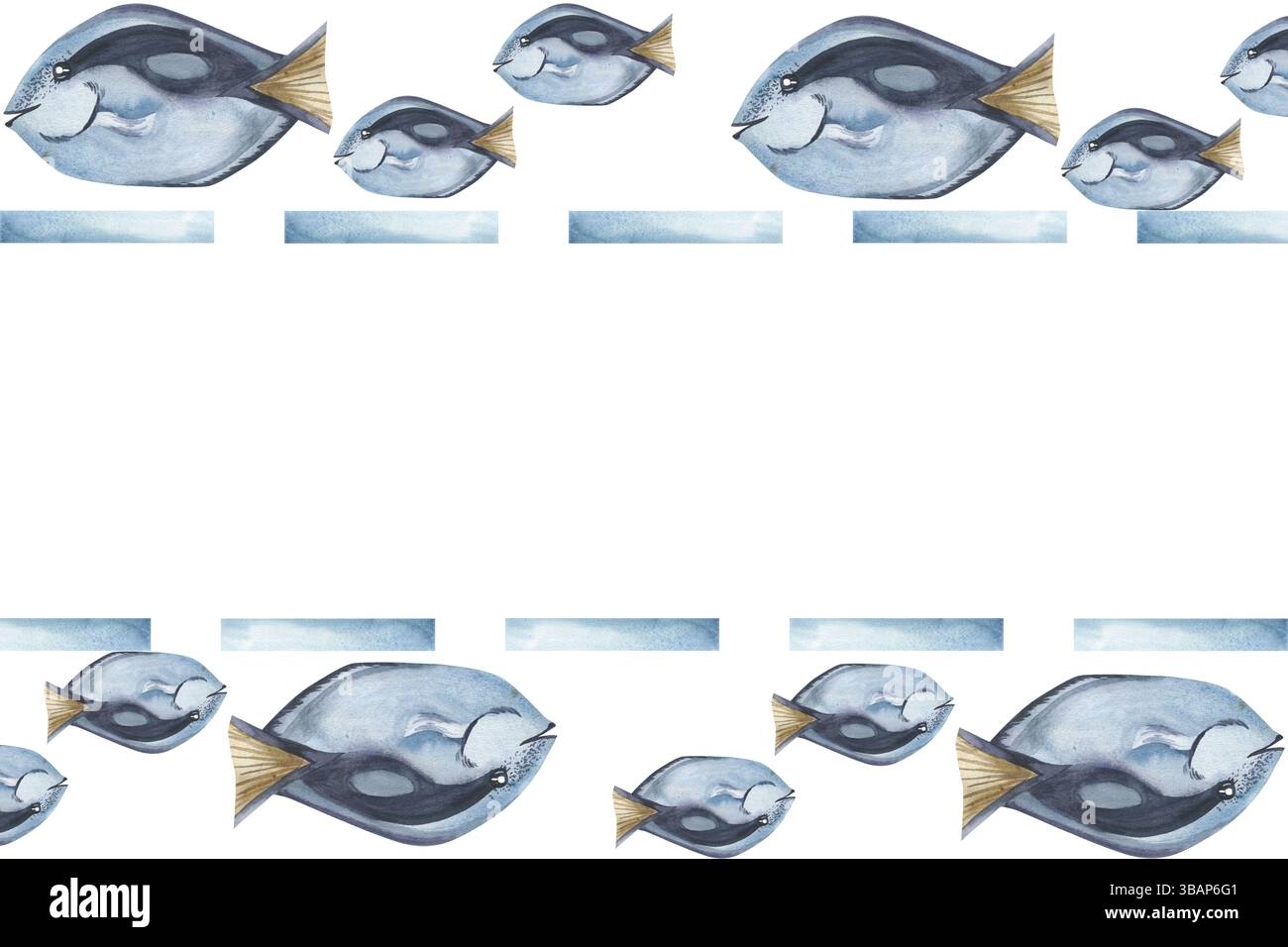 Deep sea watercolor banner with blue aquarium decorative fish ...