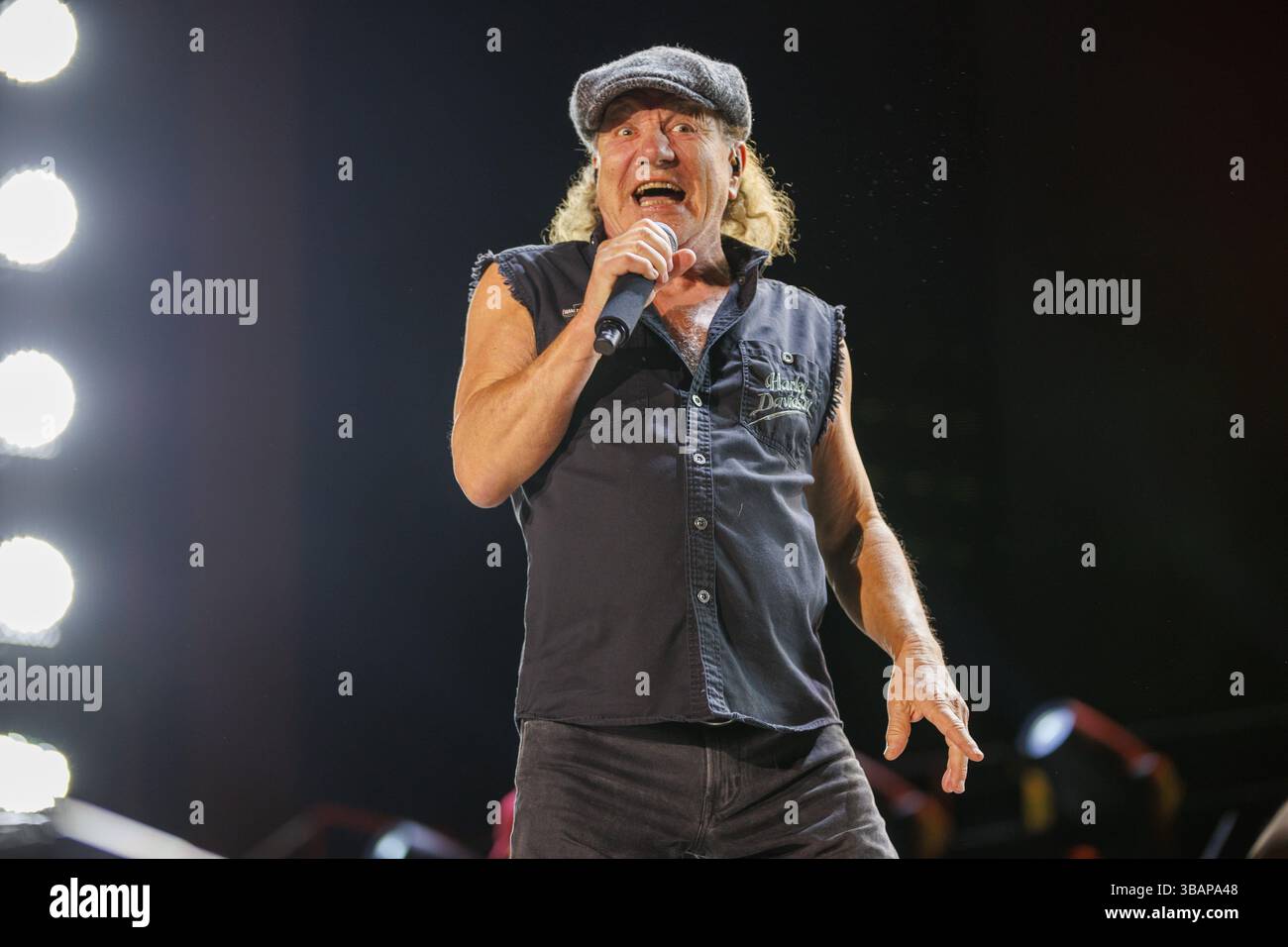 Landover, USA. 12th May, 2025. Brian Johnson of AC/DC performs at ...