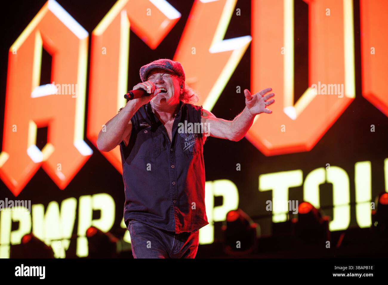 Landover, USA. 12th May, 2025. Brian Johnson of AC/DC performs at ...