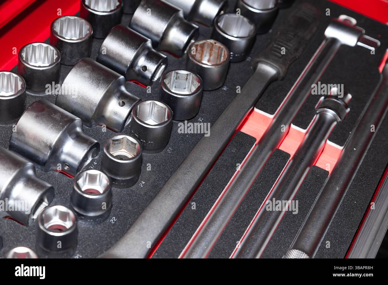 Professional set of socket wrenches with adapters. Stock Photo