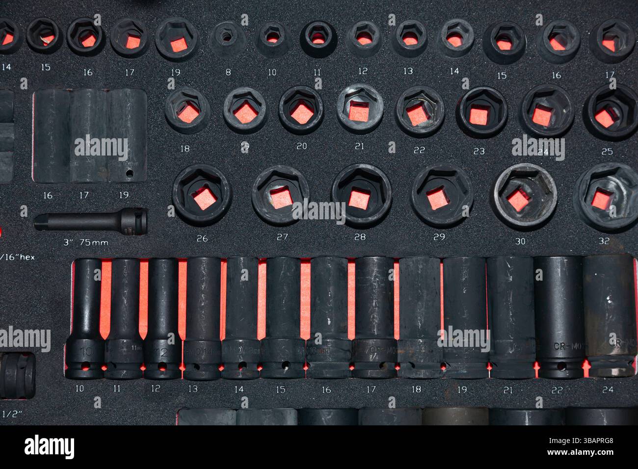 Professional set of socket wrenches with adapters. Stock Photo