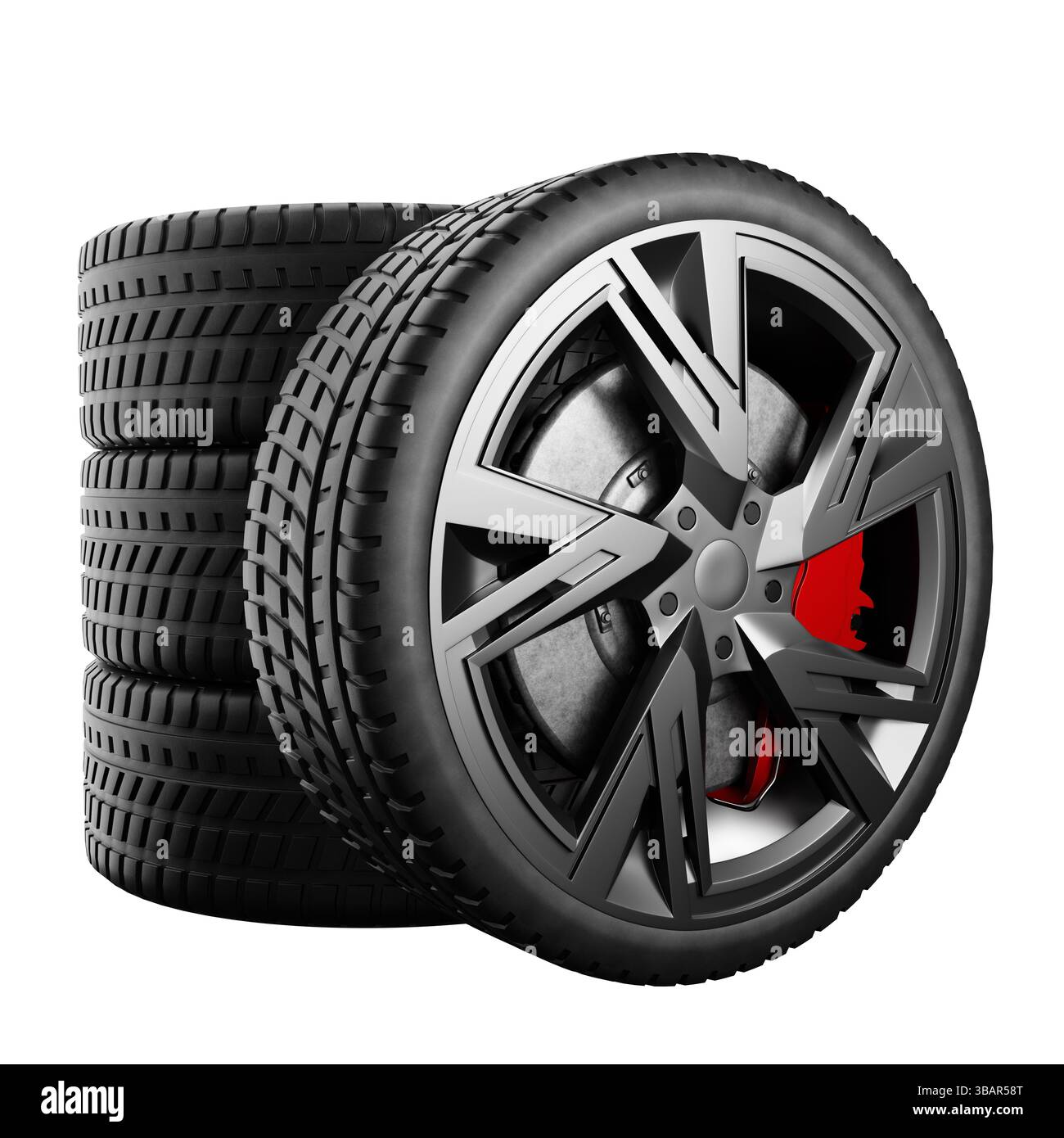 Four stylish tires are neatly stacked, showcasing their advanced tread ...