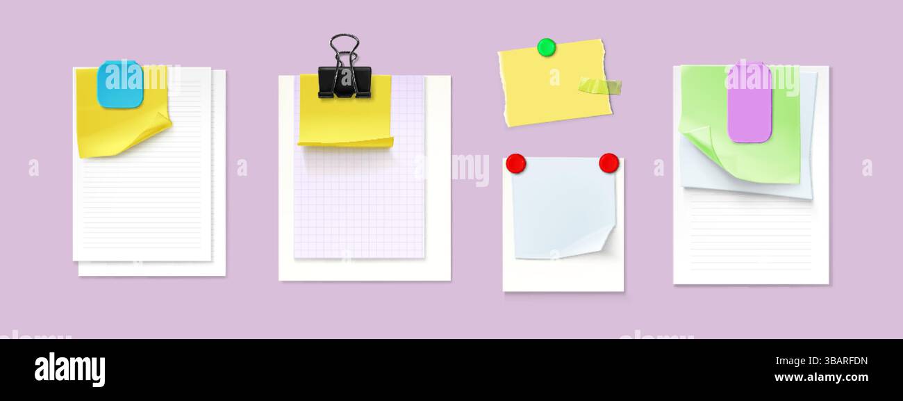 Color Paper Note Prize Colored paper notes collection pinned with binder clips and magnets ...