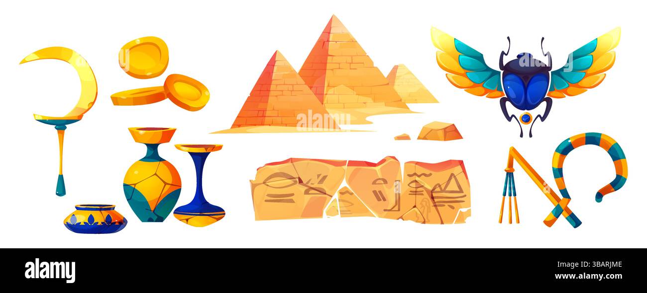 Pyramids Cartoon Symbol Ancient Egypt culture symbols set isolated on white background. Vector ...
