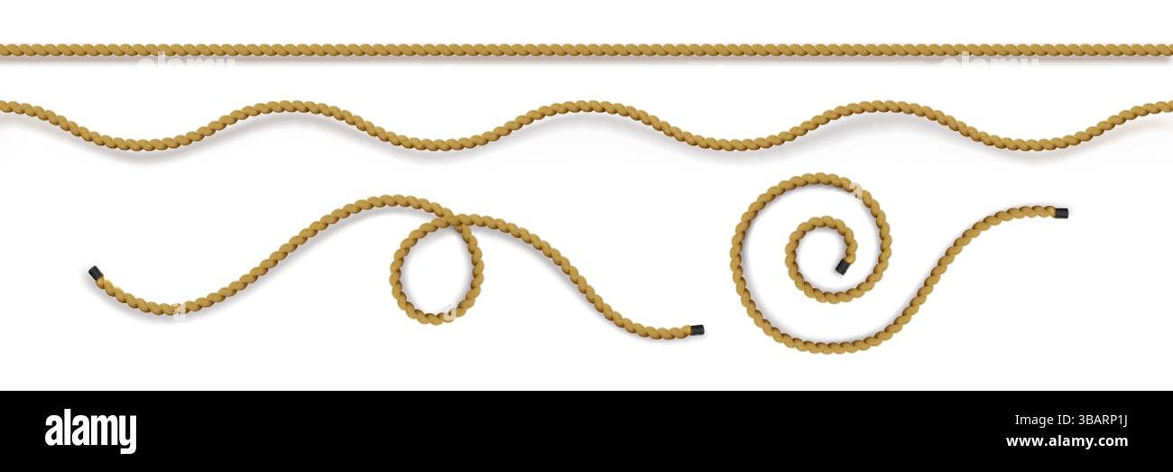 String Thread Border Background Rope string collection - wavy curved lines tied in loops. Realistic ...