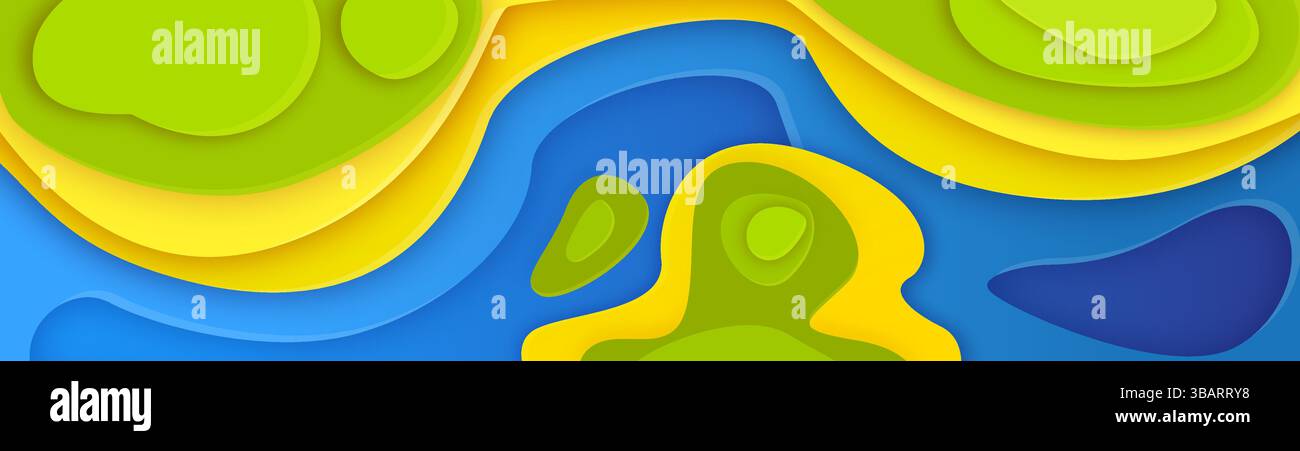 Paper cut river topography relief. Vector illustration of papercut blue ...