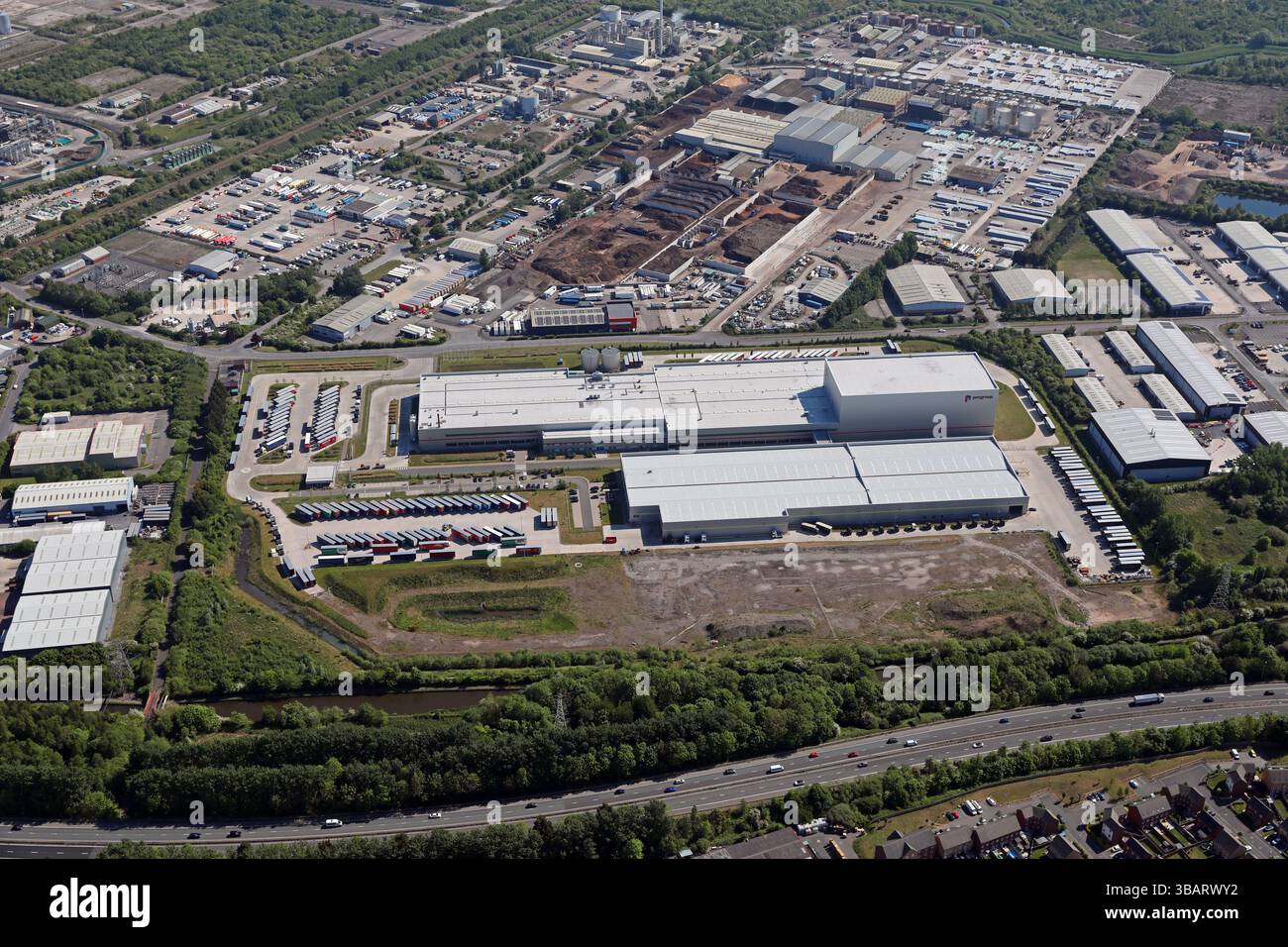 aerial view of the Progroup building, and industry and retail in ...