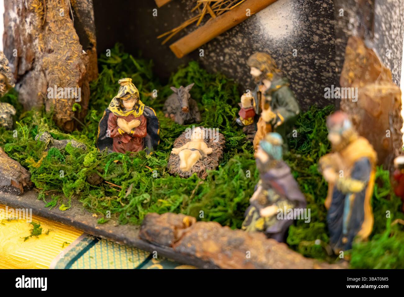 Nativity scene depicting Jesus Christ birth with Mary, Joseph, and the ...