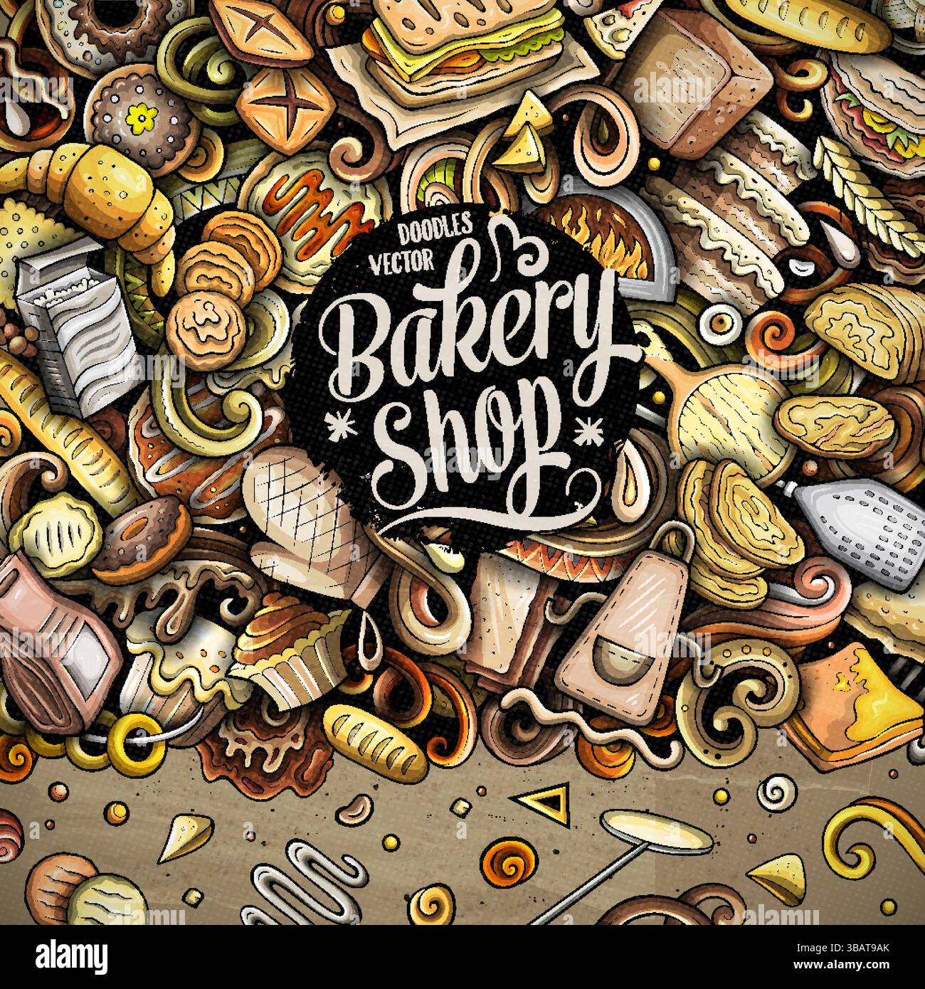 Bakery doodle cartoon funny border illustration Stock Vector Image ...