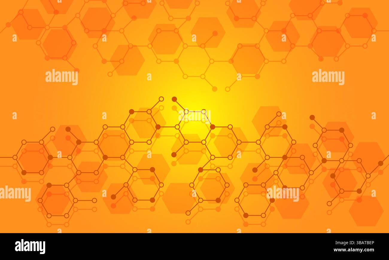 Stylish hexagonal gradient orange background with process flow chart Stock Vector