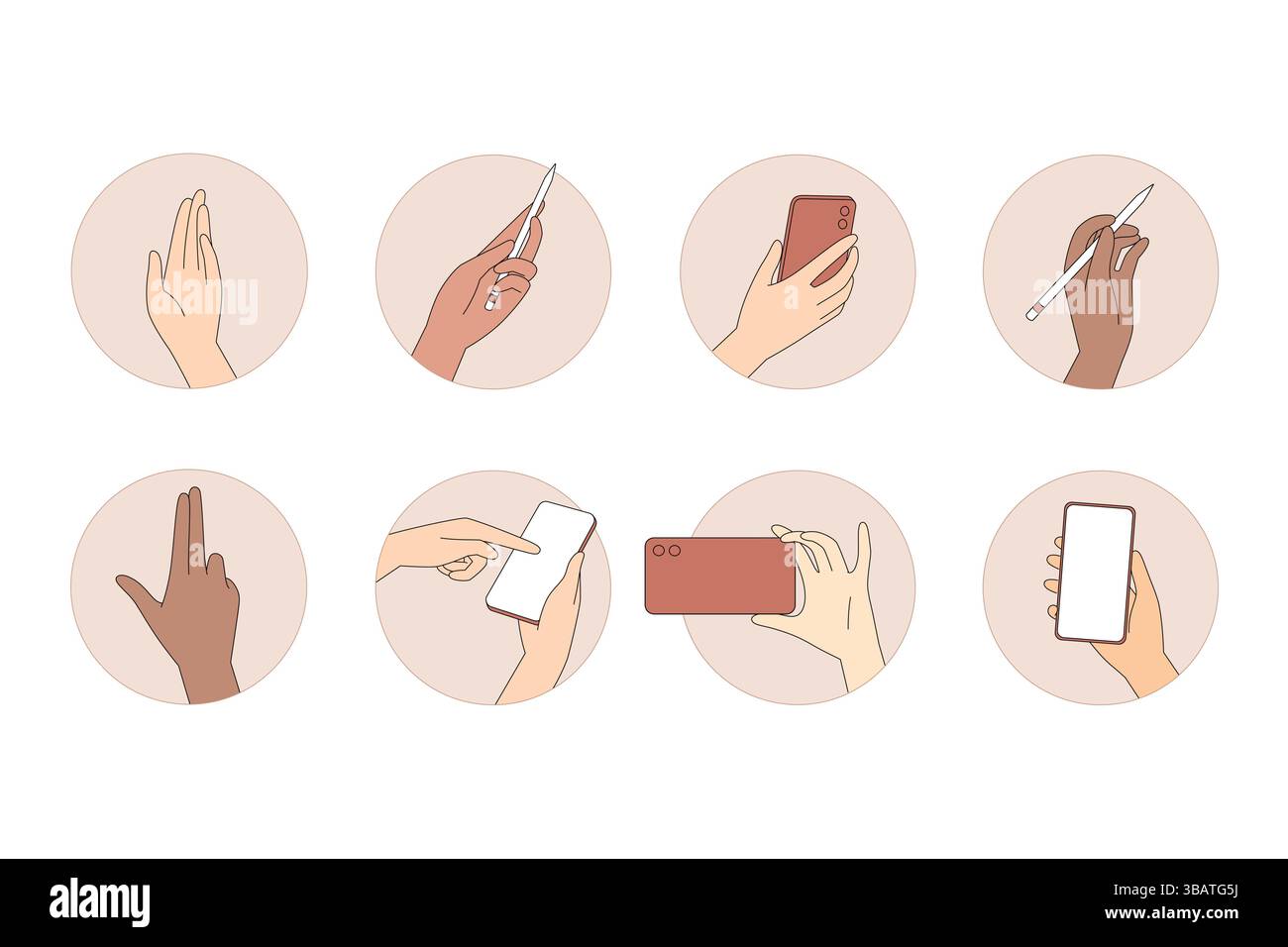 Hand Gestures for Effective Communication and Technological Device Usage in Daily Life Stock Vector