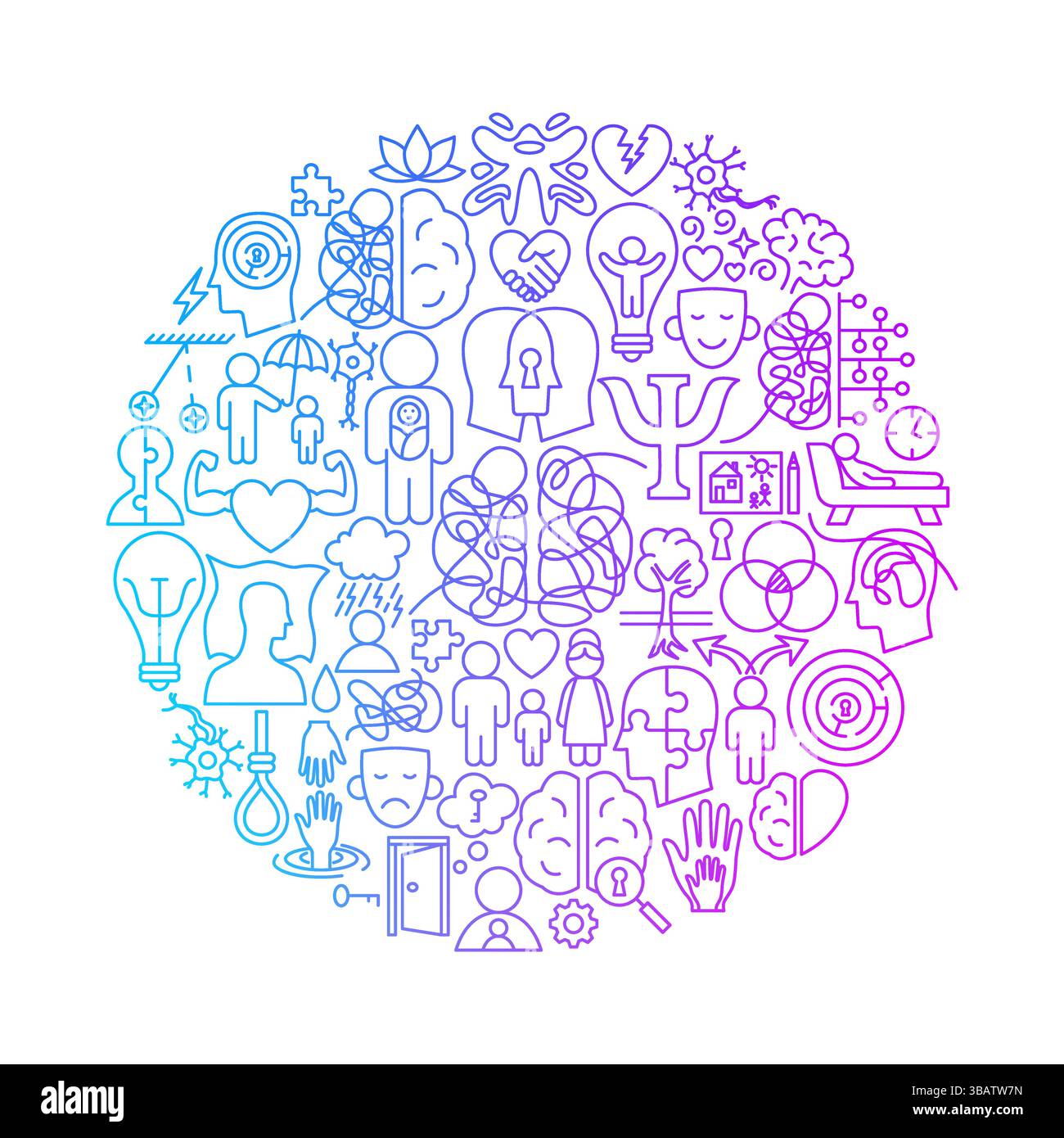 Psychology Line Icon Circle Design Stock Vector
