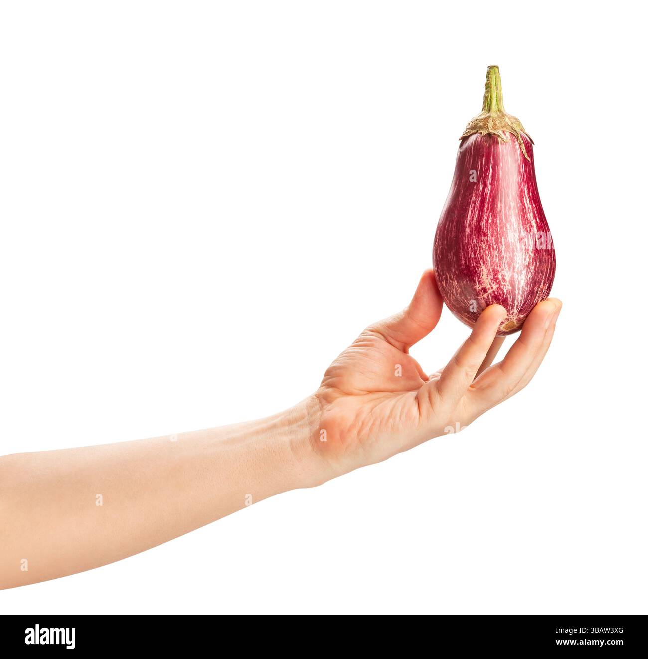 marble eggplant in hand path isolated on white Stock Photo