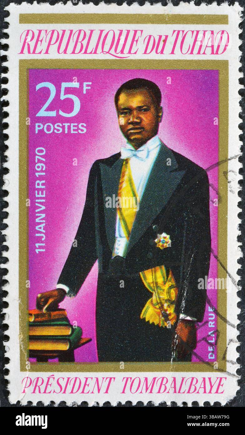 Cancelled Postage Stamp Printed By Chad That Shows Portrait Of Cancelled Postage Stamp Printed By Chad That Shows Portrait Of