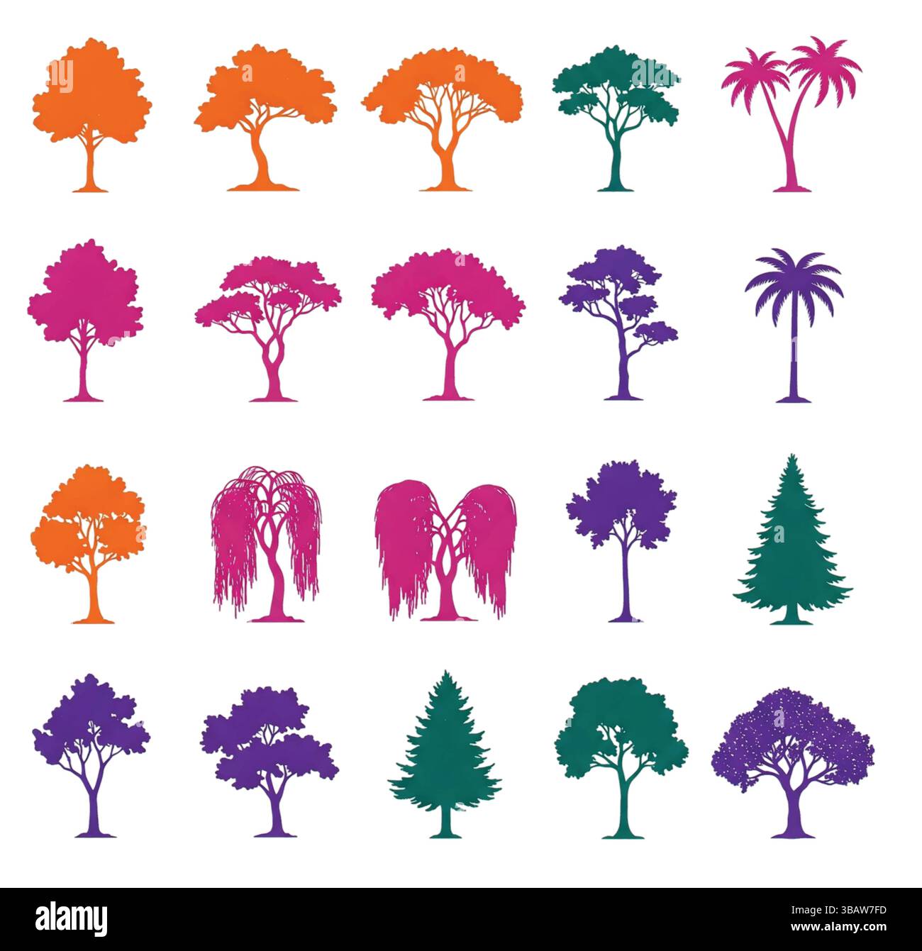 Collection of vibrant colorful trees silhouettes Stock Vector Image ...