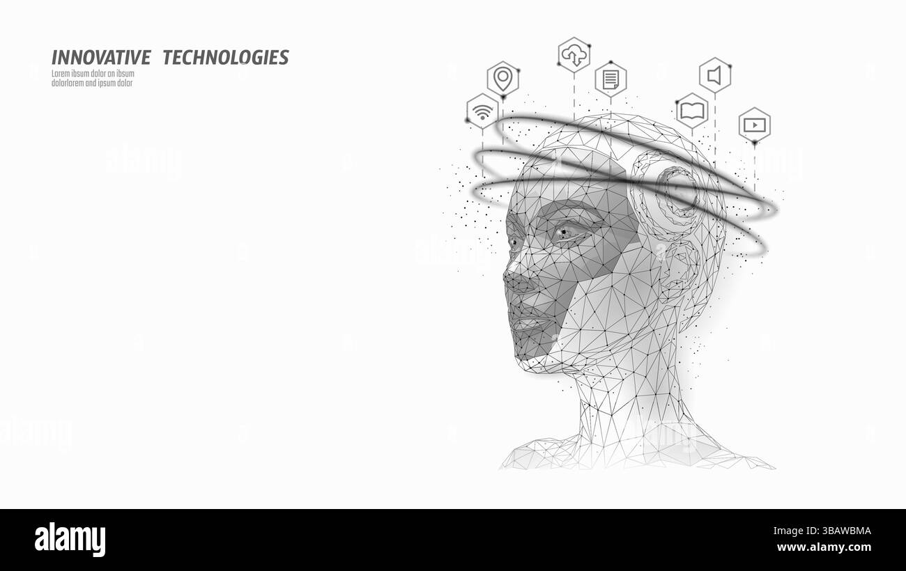 AI Cyborg woman face with messed up emotion. Error, System Alert Artificial Intelligence mistake fail technology serious system error. System Stock Vector