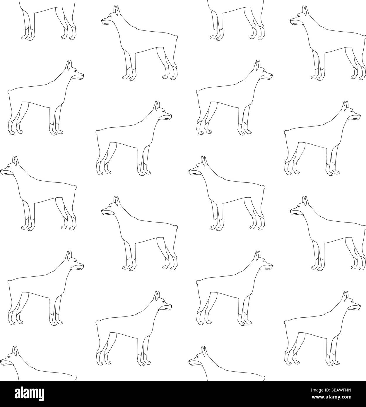 Vector seamless pattern of flat hand drawn outline doberman dog ...