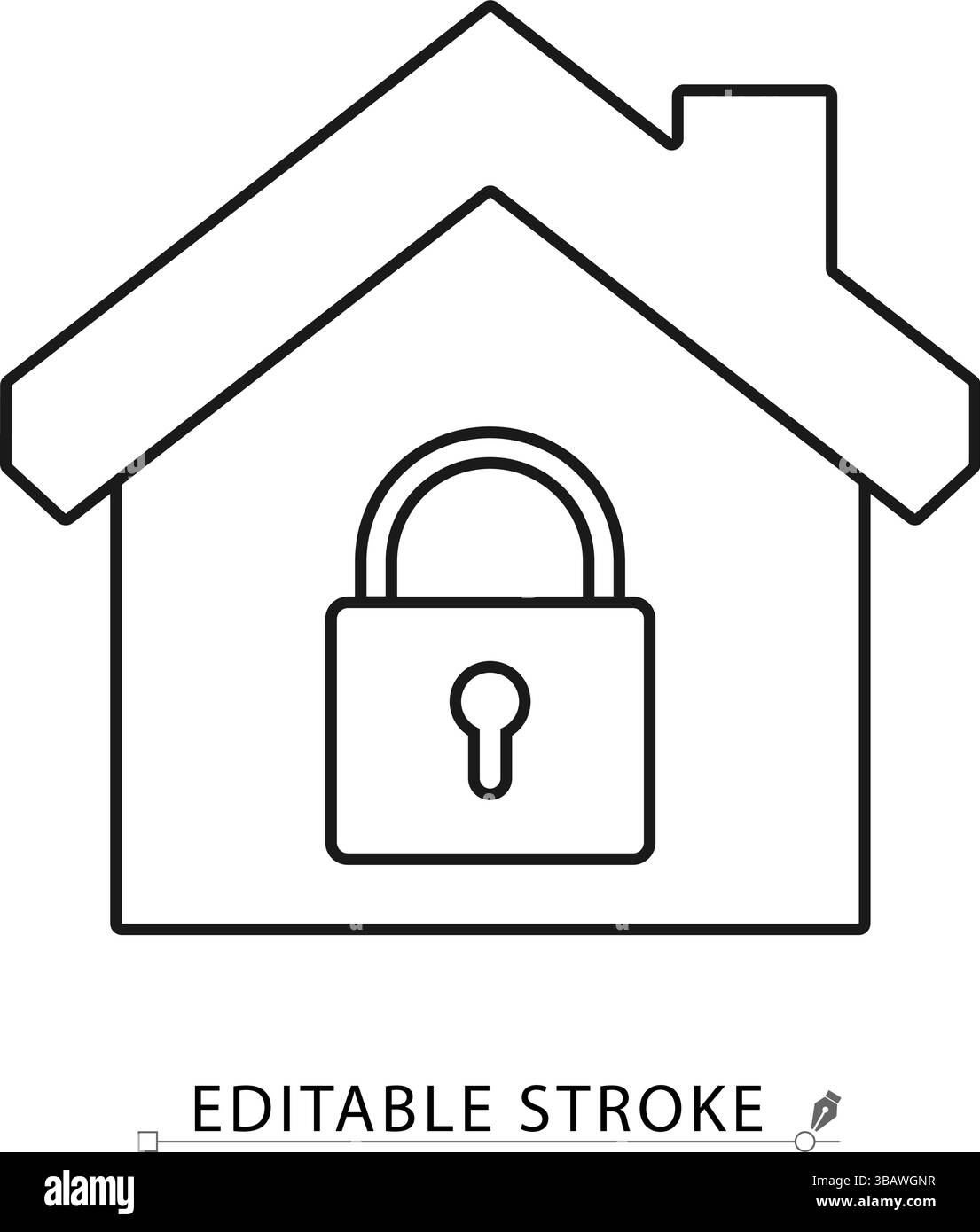 House with closed padlock icon in minimal black outline style on white ...
