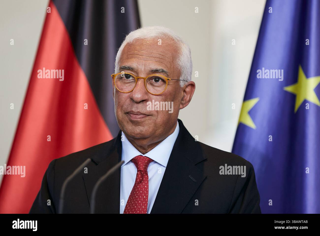 12.03.2025, Germany, Berlin, Berlin - The President of the European Council Antonio Costa at a press conference in the Chancellery. 00R250312D095CAROE Stock Photo