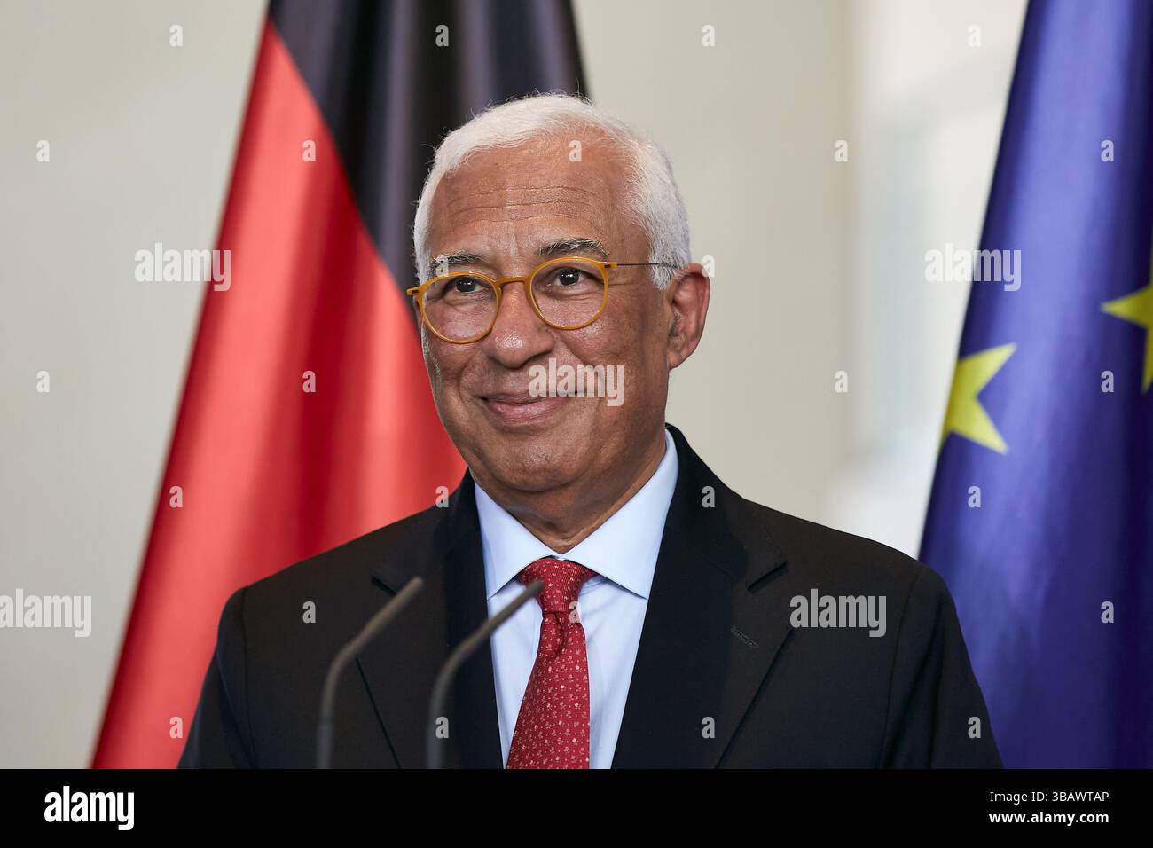 12.03.2025, Germany, Berlin, Berlin - The President of the European Council Antonio Costa at a press conference in the Chancellery. 00R250312D088CAROE Stock Photo