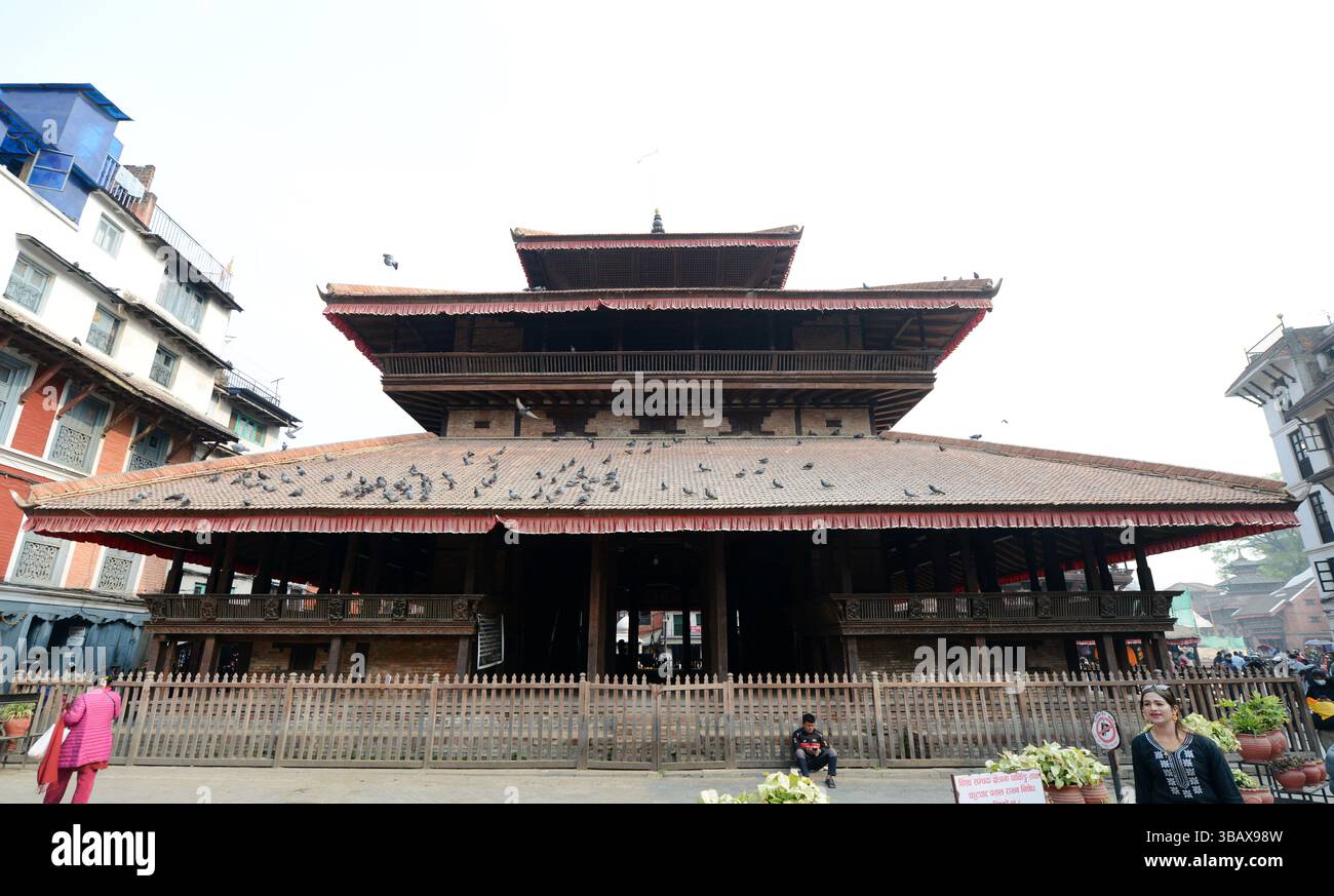 Beautiful old Newari buildings in Basantapur, Kathmandu, Nepal. Stock Photo