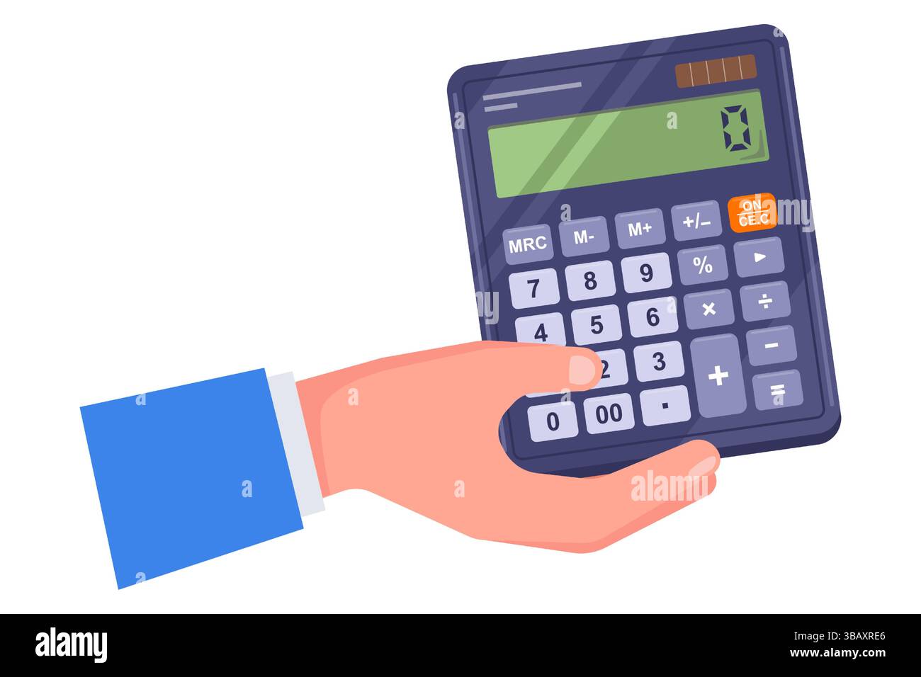 Hand holding calculator. date count flat illustration Stock Vector