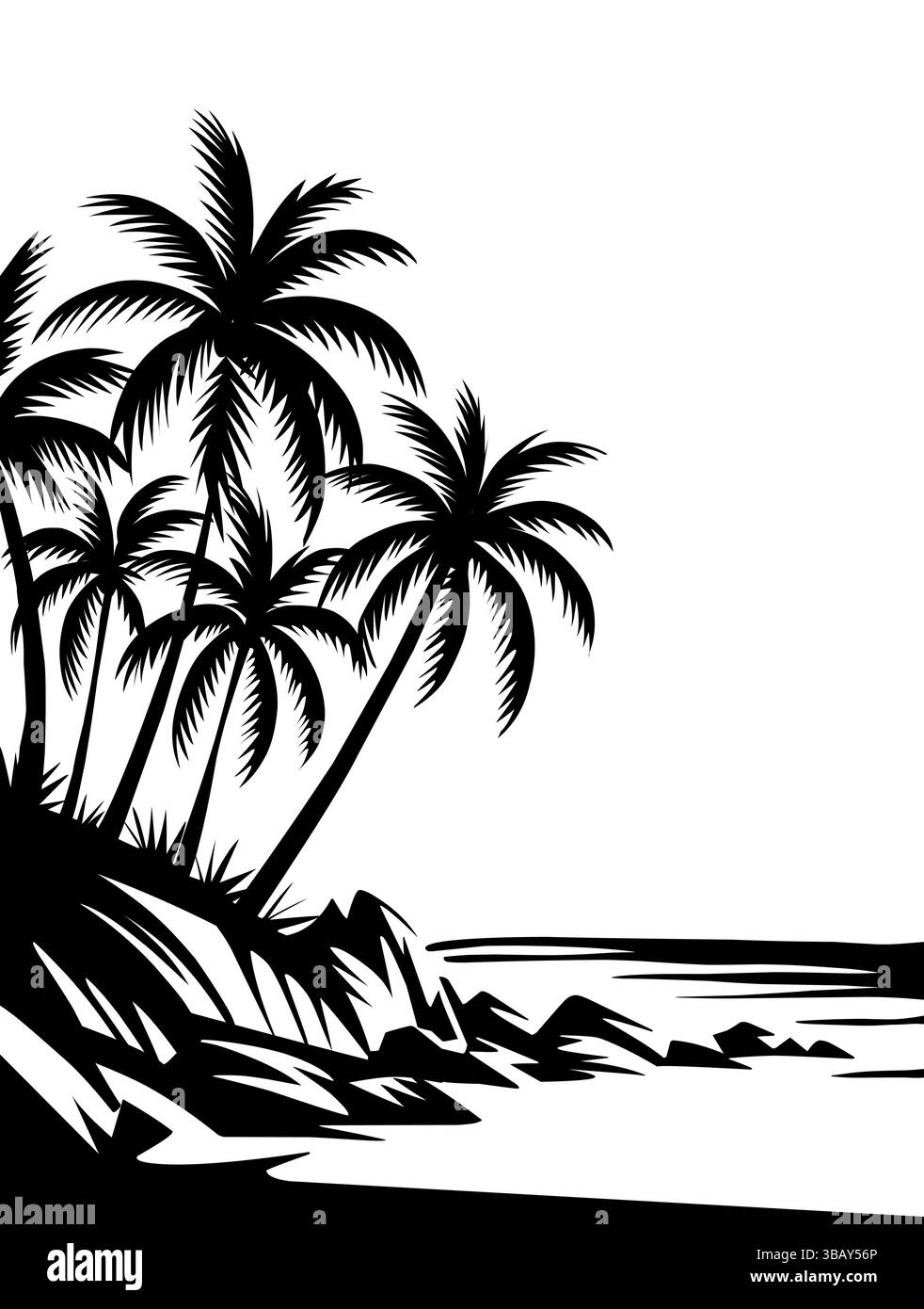 Tropical beach palm trees rocky Stock Vector Images - Alamy