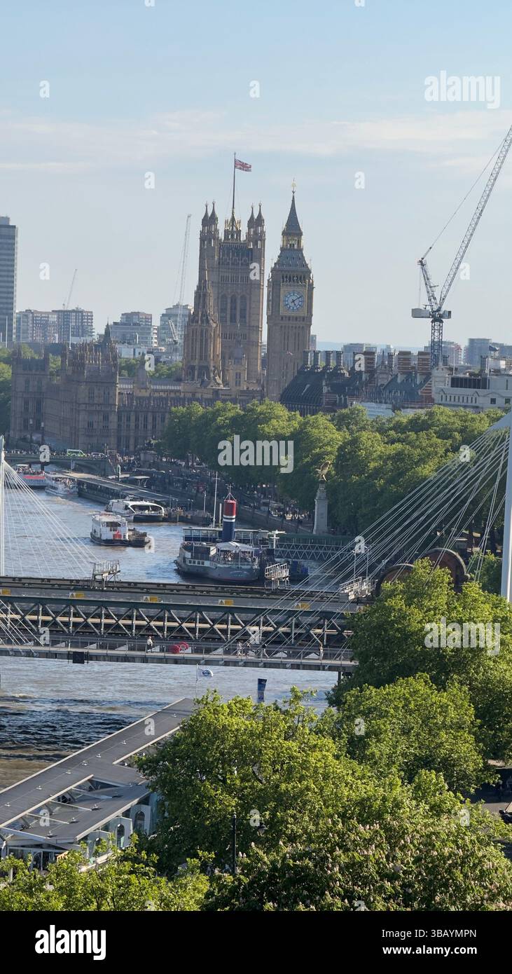 Iconic view over the River Thames and Big Ben - Smartphone Captured Stock Image