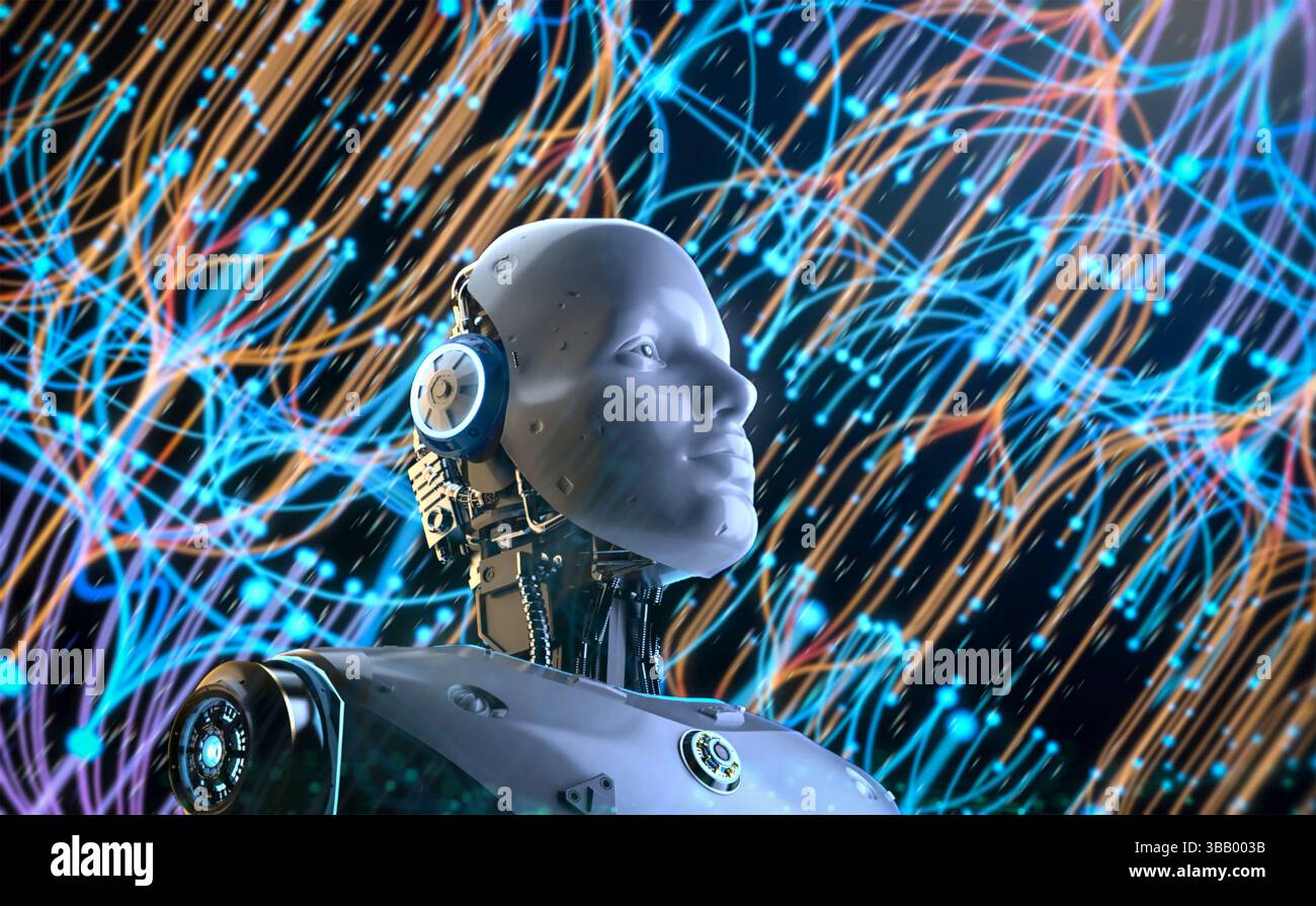 Automation data analytic with 3d rendering ai robot with digital visualization for big data scientist Stock Photo
