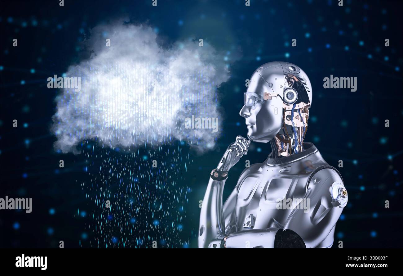 Cloud computing technology concept with 3d rendering robot with graphic display Stock Photo