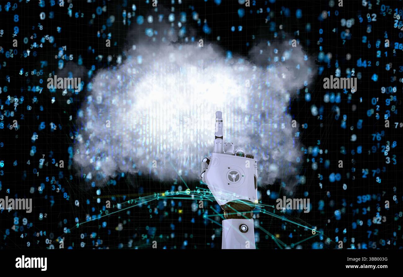 Cloud computing technology concept with 3d rendering robot with graphic display Stock Photo
