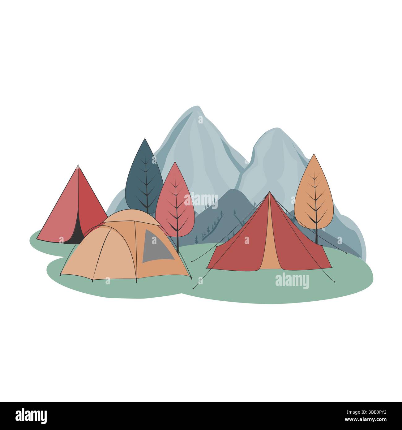 Camping isolated illustration. Group of tents in the forest near the ...