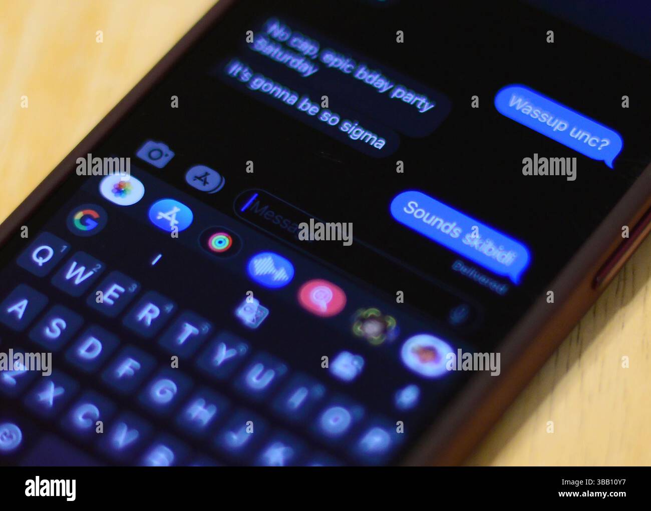 A fake text exchange using slang terms is shown in this photo ...
