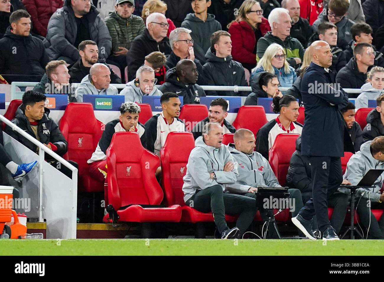 Liverpool, UK. 02nd Oct, 2024. Trent Alexander-Arnold on the bench ...
