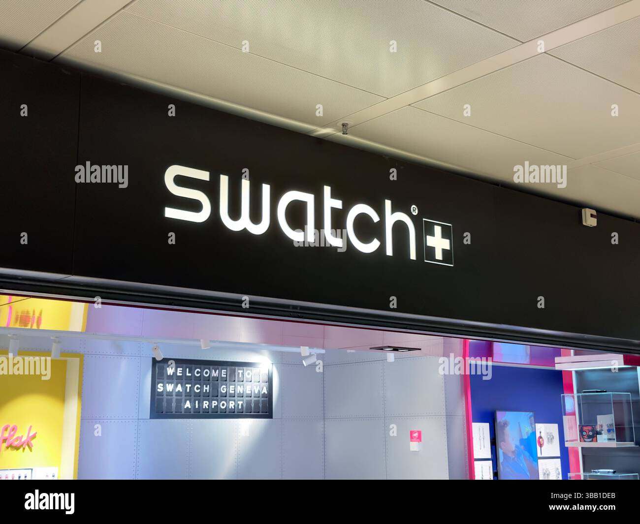 Geneva, Switzerland - Jan 16, 2023: Swatch store in Geneva. Swatch is a Swiss watchmaker founded in 1983 by Ernst Thomke. - Smartphone Captured Stock Image