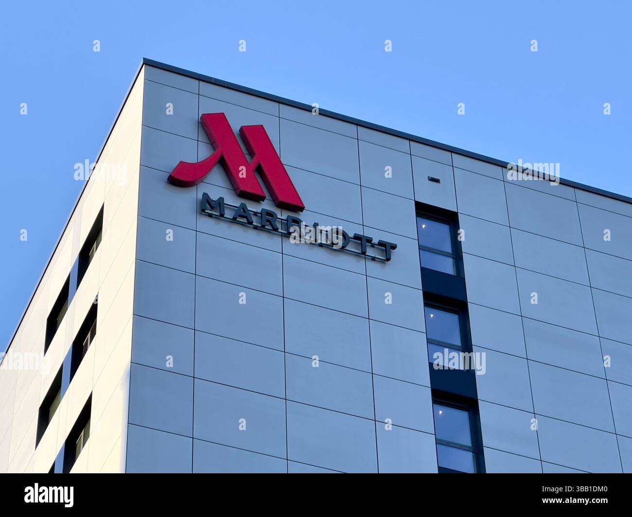 Geneva, Switzerland - Jan 15, 2023, Geneva Marriott Hotel in Geneva. Marriott International, Inc. is an American multinational company. - Smartphone Captured Stock Image