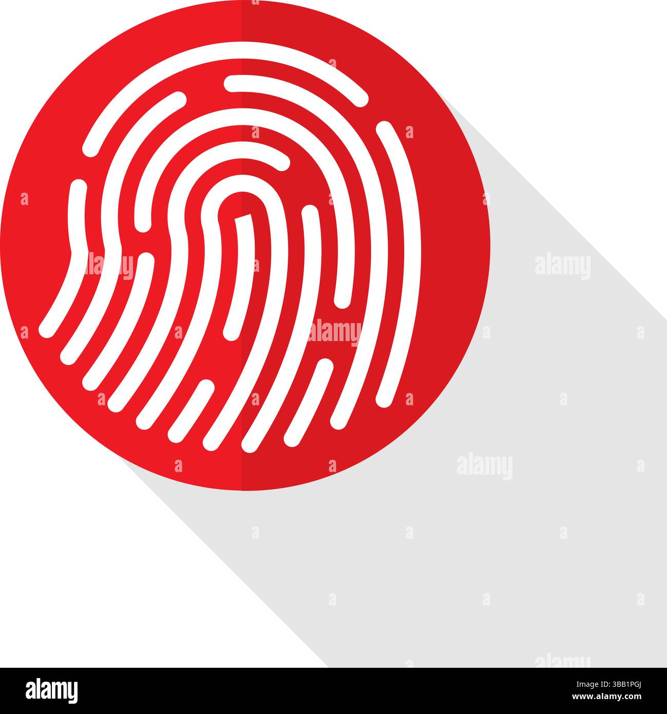 fingerprint icon in flat style and circle red color with long shadow, perfect for digital security and identity themes, vector illustration Stock Vector