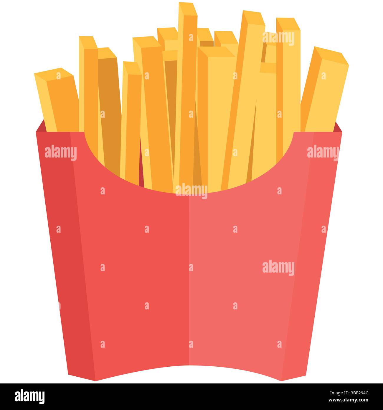 Delicious potato French fries or English chips in a box, flat fast food design element Stock Vector