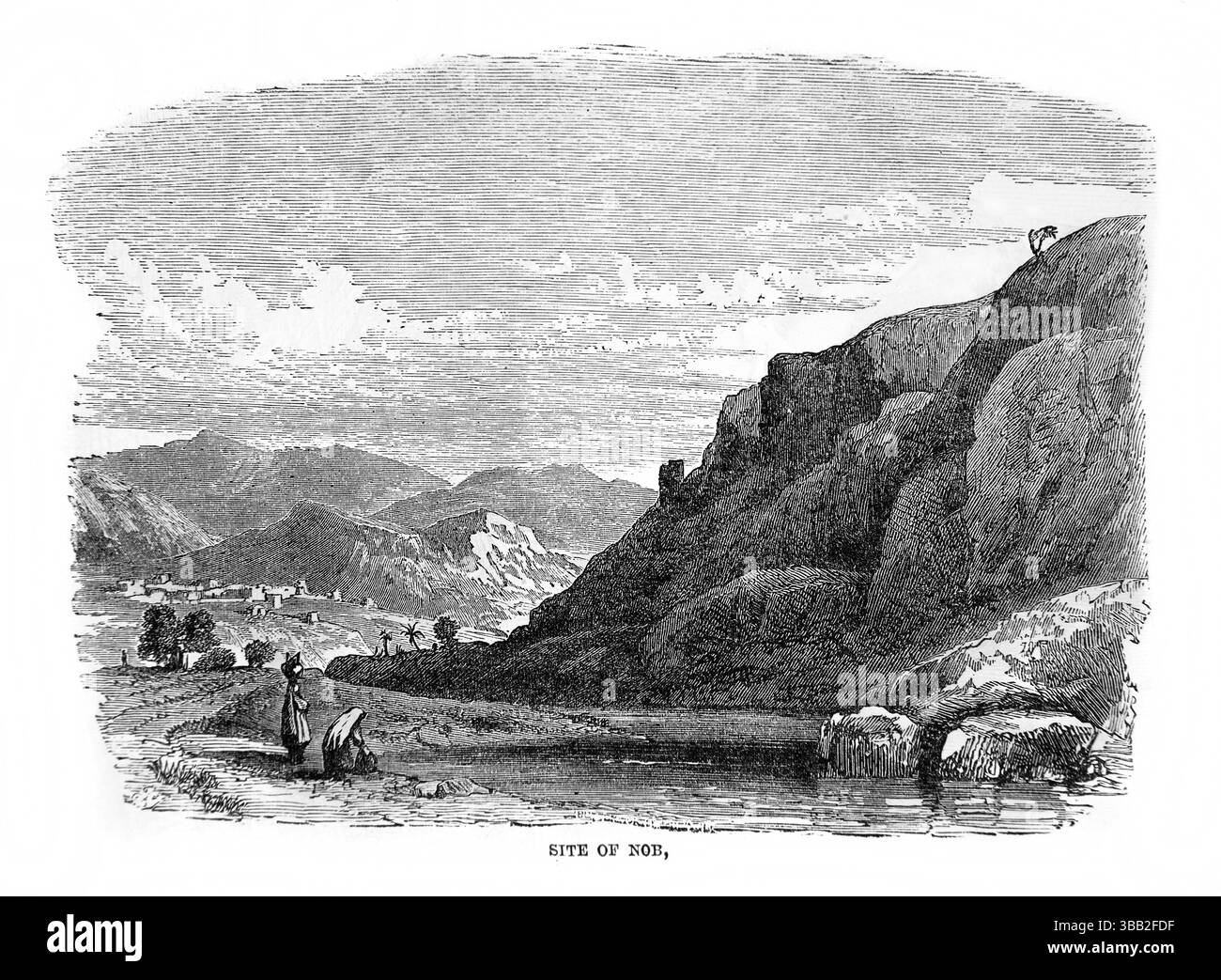 Illustration of the Site of Nob ancient Site associated with the Tribe of Benjamin (Samuel) from Antique 19th Century The Holy Bible containing the Ol Stock Photo