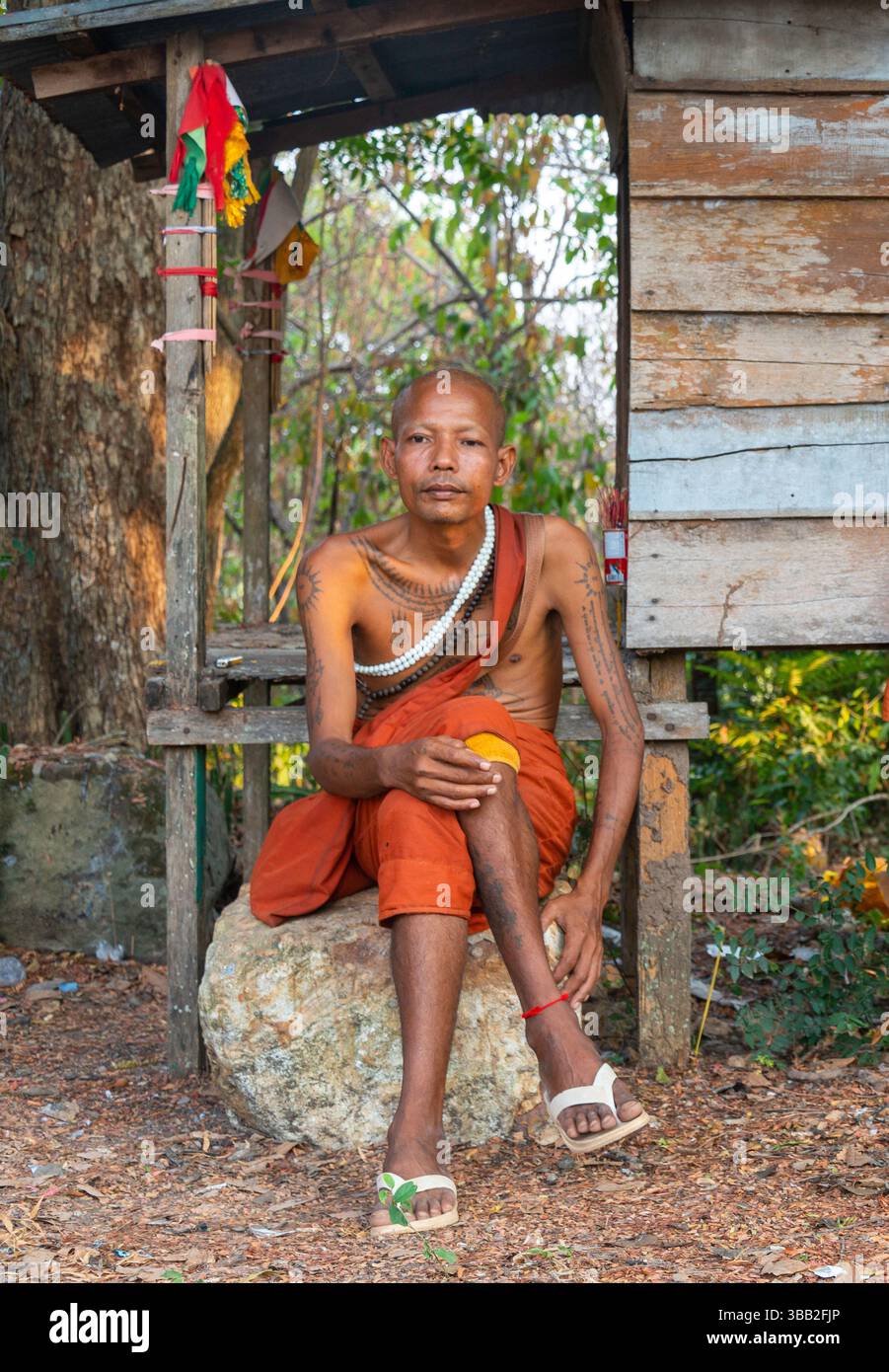 Cambodia-February 21 2024: A holy man,clad in traditional Buddhist ...